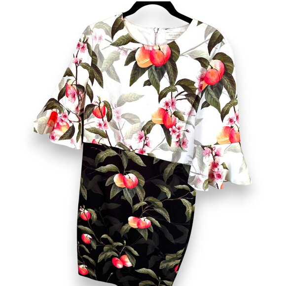 Ted Baker Areea Peach Blossom Ruffle Sheath Dress US 14 (TB 6) - Picture 2 of 9